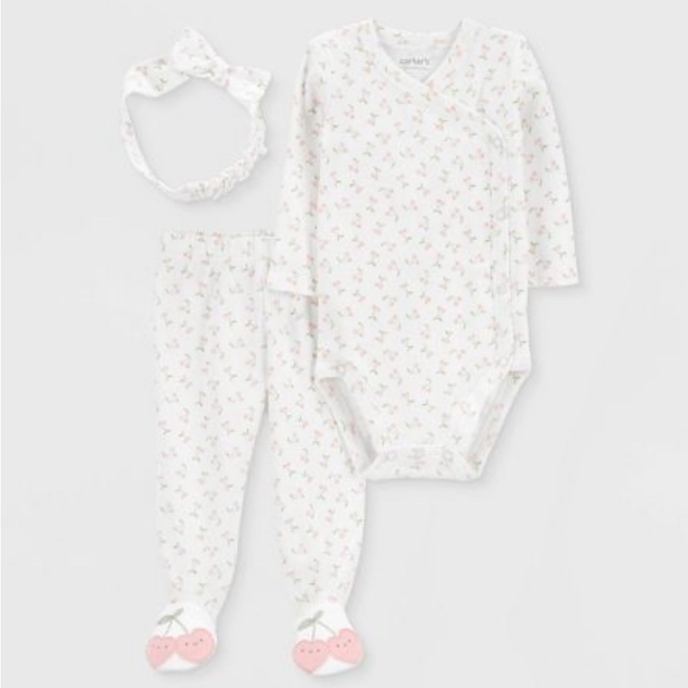 Carter’s Just One You Baby Girls' 3pc Footed Headband Top & Bottom Set - Pink